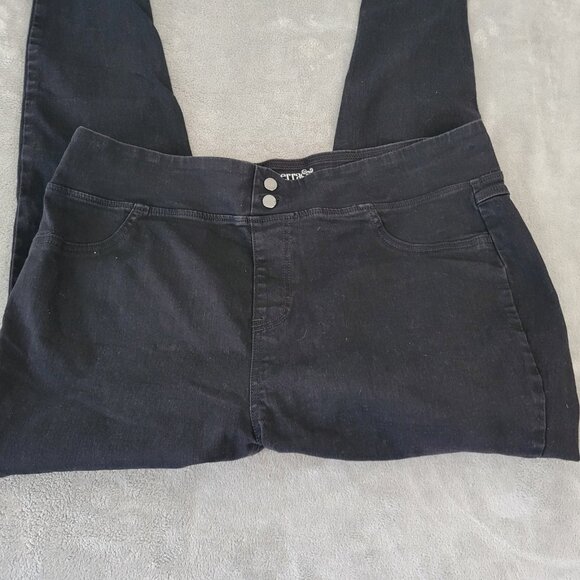 Terra Sky Womens Jeans 1X 16W 18W Plus Pull On Cropped Ankle Black Denim SL4E - Picture 3 of 9
